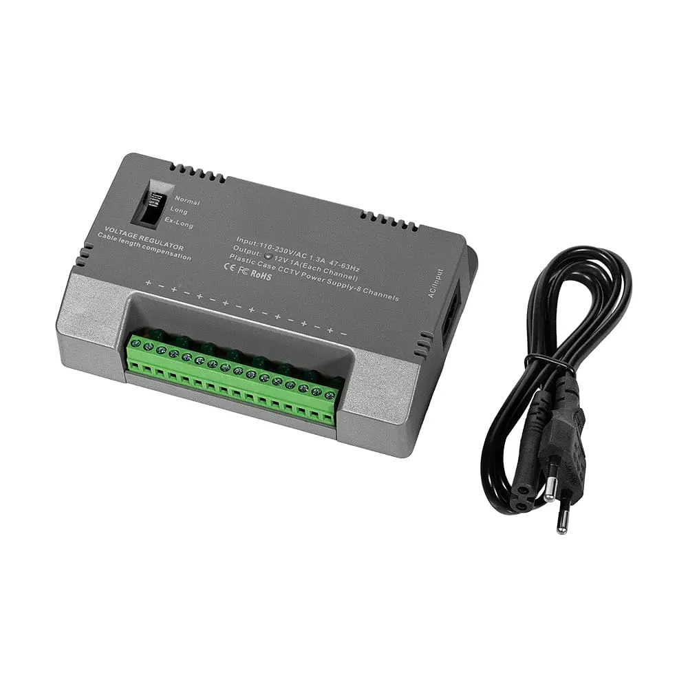 Блок живлення Kraft KRF-1208B (8CH) 96W, 8 каналів навантаження, 12V/1A на 1 канал, з регулятором напруги для компенсації довжини кабелю (43-00145) - фото 10