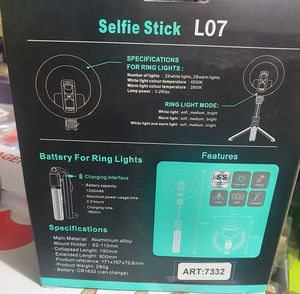 Монопод штатив для селфі Bluetooth з LED підсвічуванням Selfie stick L07 на 3 режими з пультом (7332) - фото 9