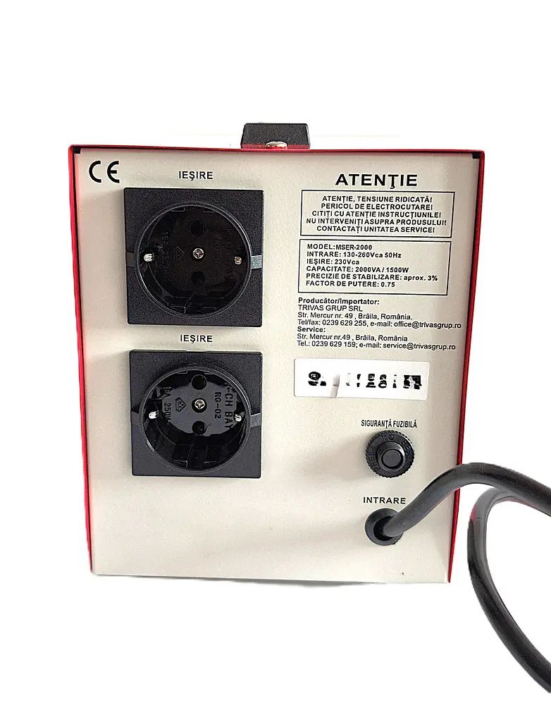 Стабилизатор напряжения сервоприводный Conter MSER 2000VA 1500W 130–260V однофазный, 2 евророзетки, LED дисплей - фото 4