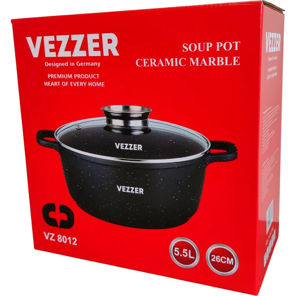 Каструля Vezzer з кришкою та силіконовими накладками на ручки 26 см 5.6 л чорна (VZ8012) - фото 8