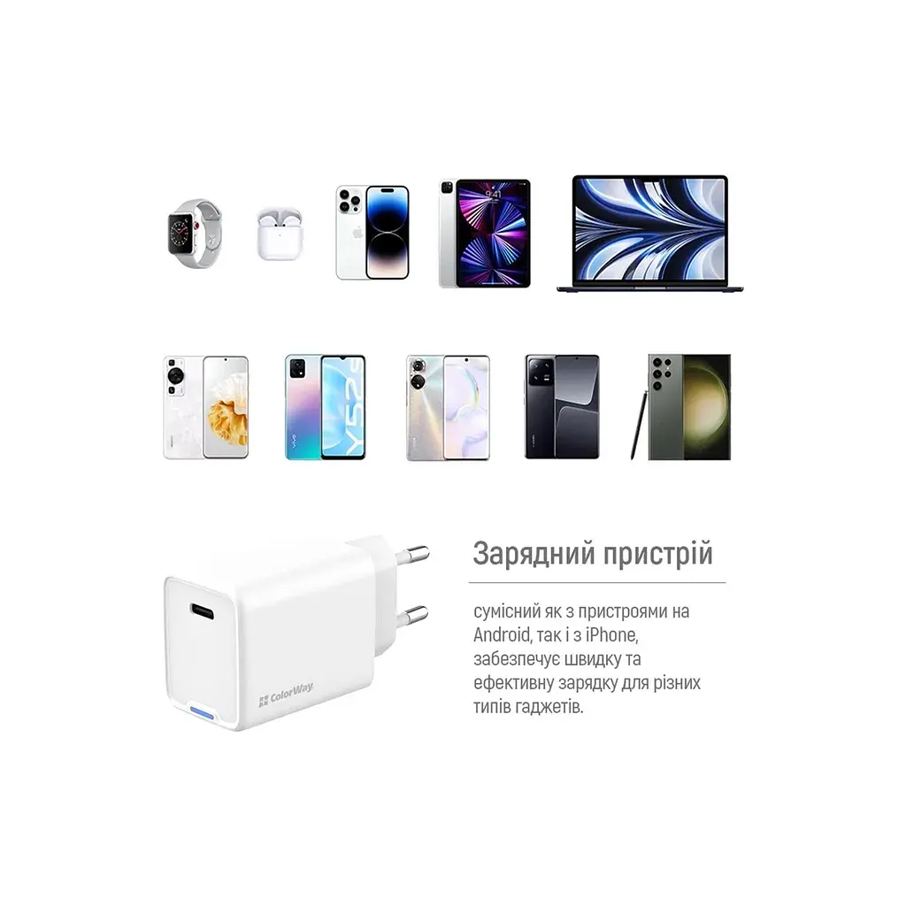 Зарядний пристрій ColorWay GaN Mini 45W PD Port PPS USB-C white (CW-CHS057PD-WT) - фото 12