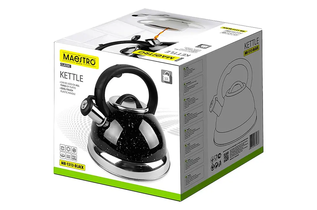Чайник со свистком нержавеющая сталь Maestro MR-1313-BLACK на 3.0 л для всех типов плит черный - фото 4
