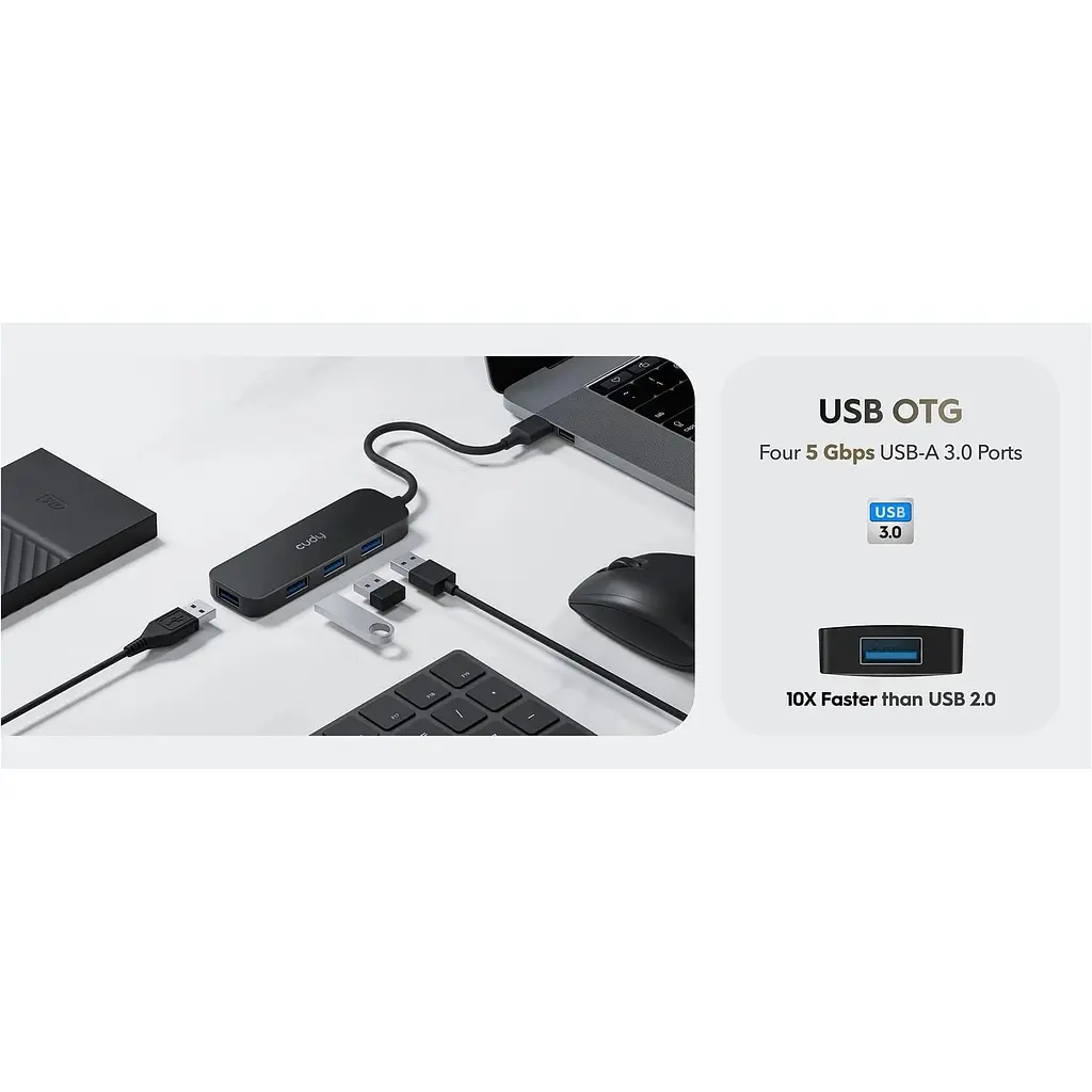 USB-Хаб Cudy USB 3.0 Type-A - 4хUSB 3.0 Black (UH40A) - фото 5