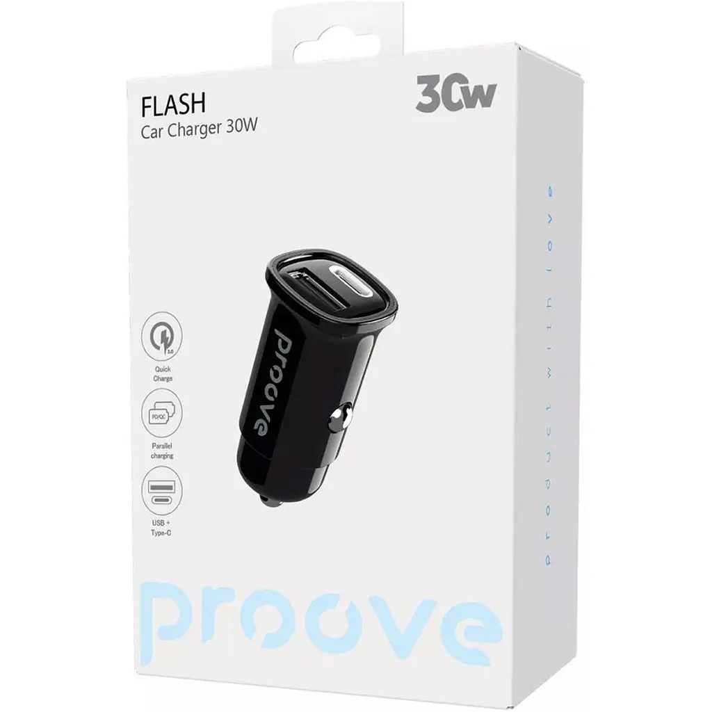 Автомобільний зарядний пристрій Proove Flash USB-C to USB-А 30W Black (CCFL30111201) [131660] - фото 4
