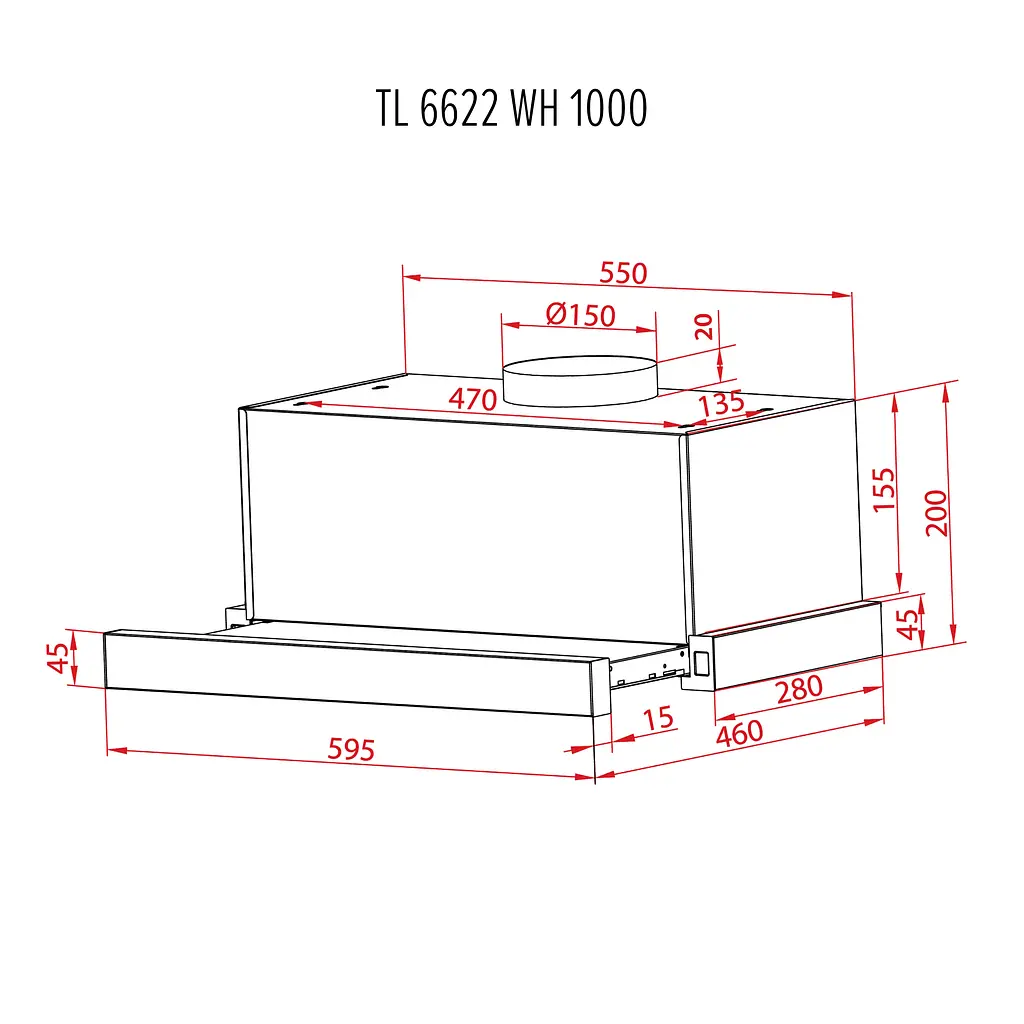 Витяжка телескопічна PERFELLI TL 6622 WH 1000 LED - фото 12
