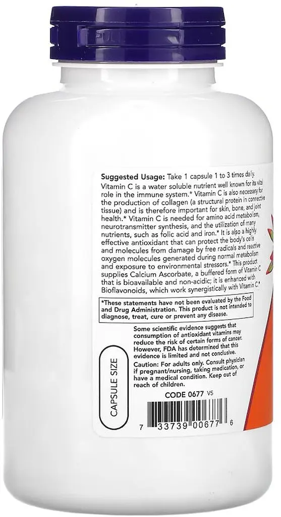 Вітаміни та мінерали NOW Vitamin C-500 Calcium Ascorbate, 250 капсул - фото 3