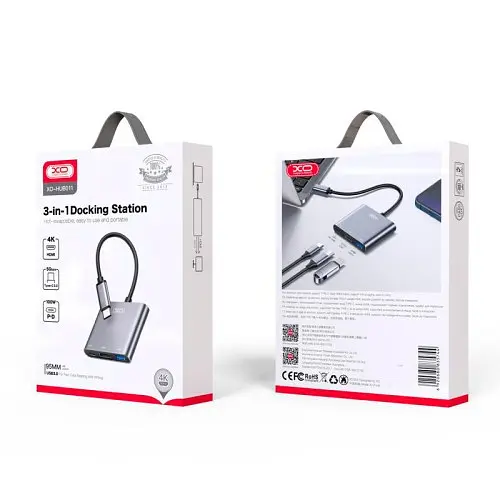 USB-Хаб XO HUB011 3 in 1 TYPE-C Multifunctional Docking Station Матова - фото 4