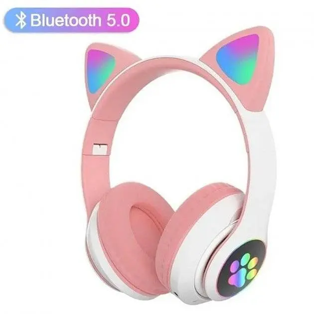 Повнорозмірні навушники бездротові No Brand Cat Headset M23 Bluetooth з RGB підсвічуванням та котячими вушками Pink - фото 6