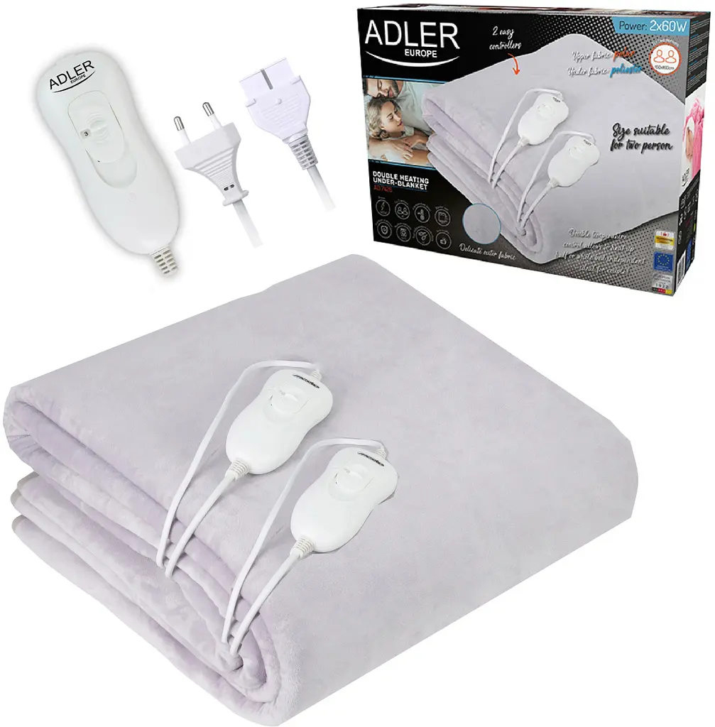 Электропростынь Adler AD 7426 двуспальная 2х60 Вт 150x160 4 уровня нагрева сиреневый - фото 5