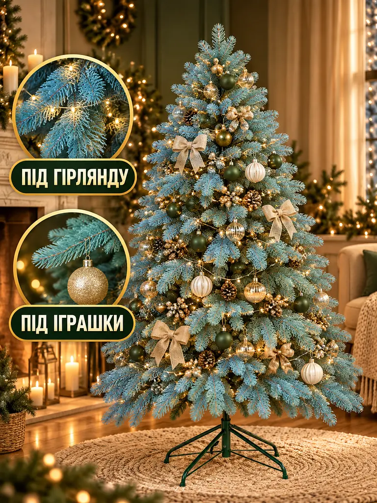 Лита штучна ялинка ЕБ15 Говерла 150 см на металевій підставці, блакитна (49676480) - фото 9