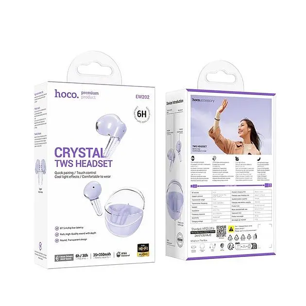 Навушники Hoco EW202 Magic true wireless BT headset, BT5.4, 35mAh, 350mAh, 6h, IPX4, purple - фото 3