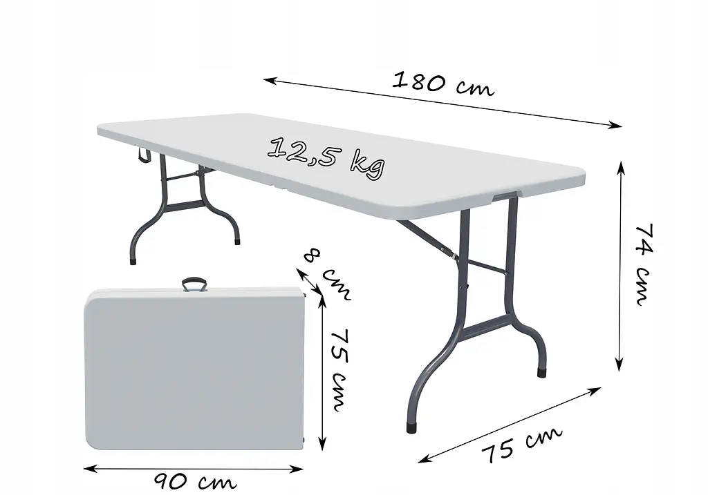 Стол складной переносной Damon 180х74x74 White (O9) - фото 4
