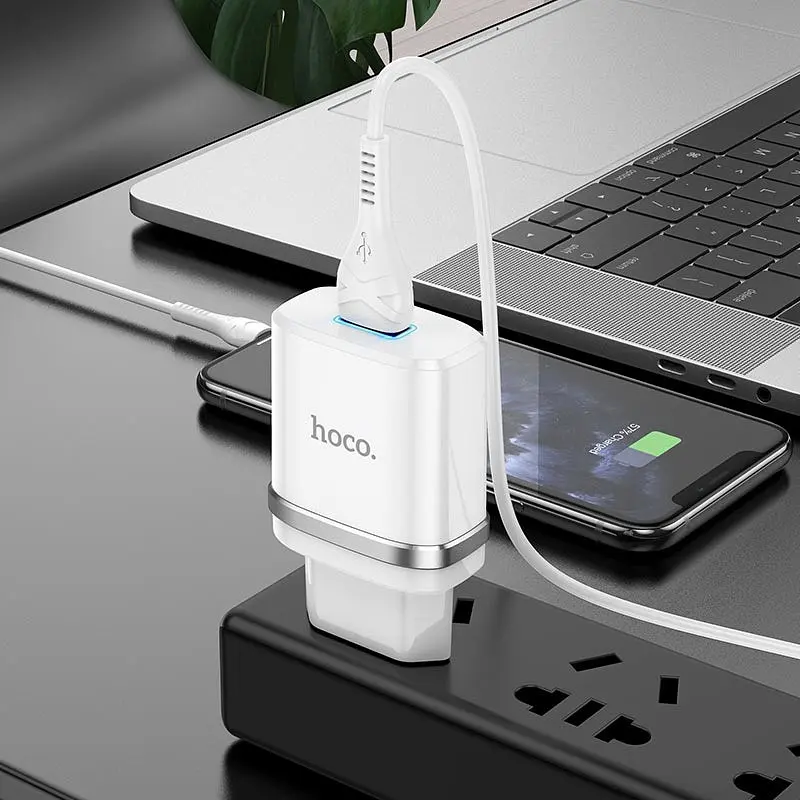 Мережевий зарядний пристрій Hoco N1, 12W 2.4 A з USB-роз'ємом і кабелем Type-C у комплекті білий - фото 7
