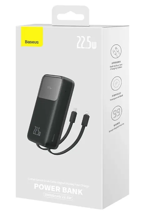 Внешний аккумулятор Baseus Comet Series 20000mAh 22.5W PD with Display USB-A / USB-C cable PPMD020101 - фото 4