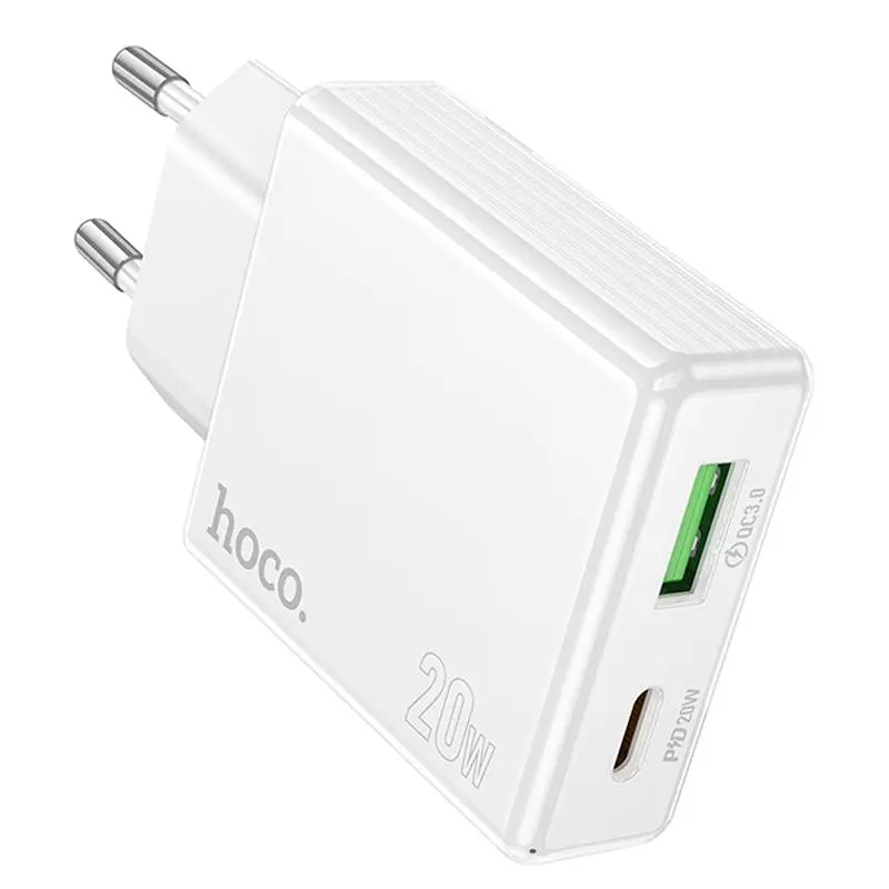 МЗП Hoco C142A Direct PD20W+QC3.0 (1USB-A/1C) White - фото 2