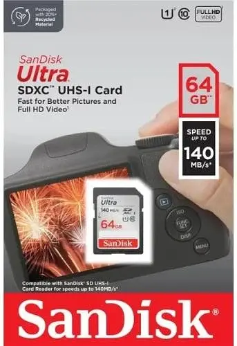 Карта пам'яті SDXC, 64Gb, SanDisk Ultra, Class10 UHS-I U1, до 140 МБ/с (SDSDUNB-064G-GN6IN) - фото 2