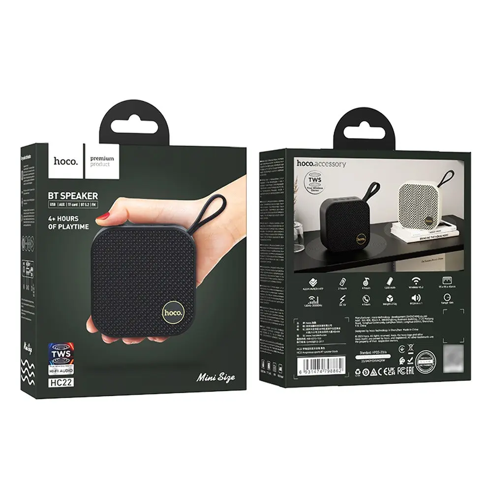 Портативна bluetooth колонка Hoco HC22 TWS бездротова акустика чорна - фото 4