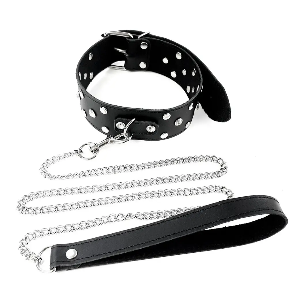 Нашийник з повідцем із натуральної шкіри із заклепками Art of Sex - Jenna Collar with Leash, чорний Art of Sex SO6698 95290 - фото 2