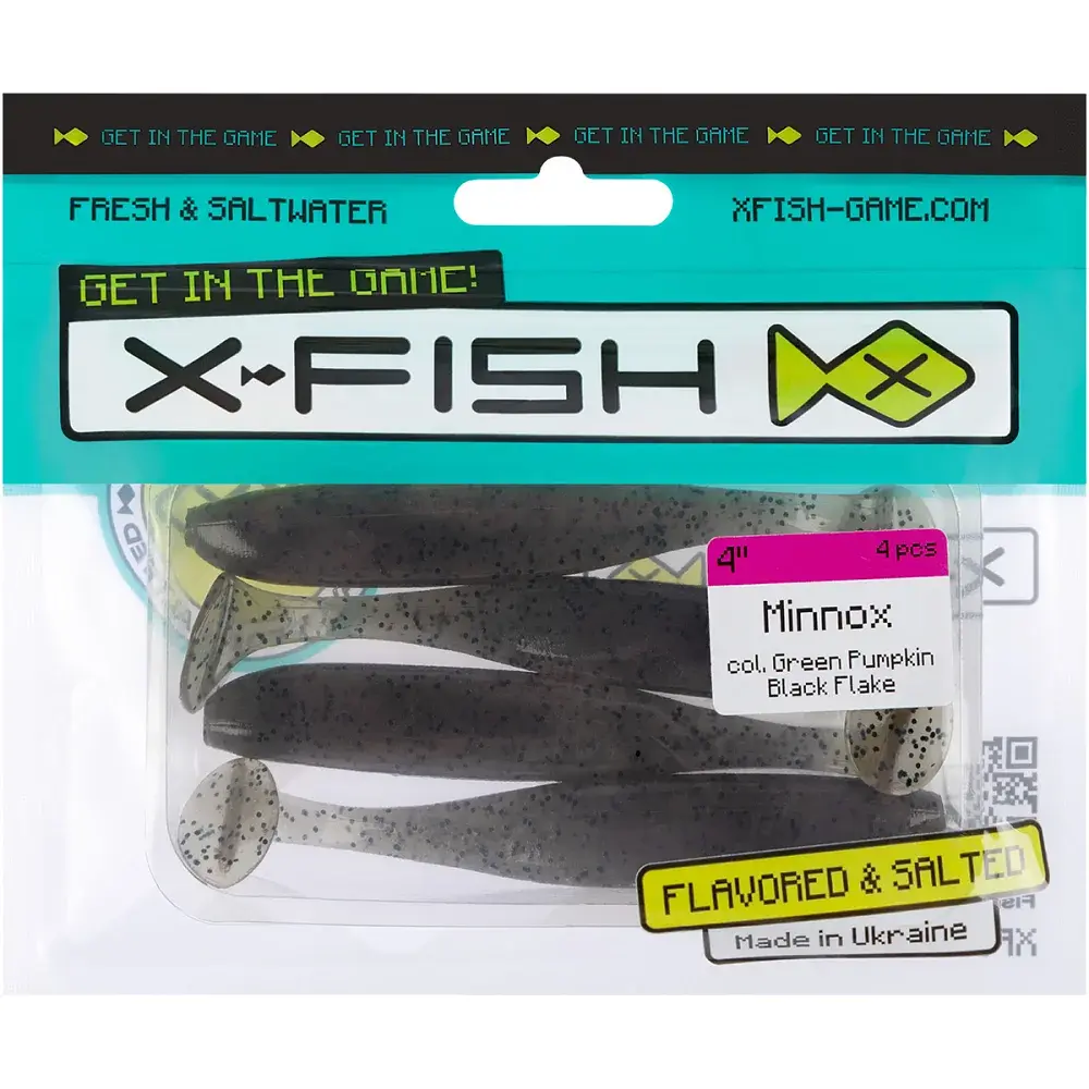 Силікон X-Fish Minnox 4" Green Pumpkin Black Flake (4шт/уп) - фото 2