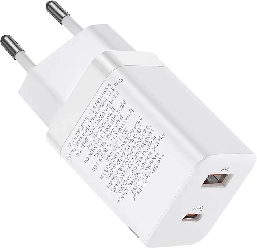 Зарядний пристрій Baseus Super Si Pro Quick Charger C+U 30W EU white (CCSUPP-E02) - фото 2
