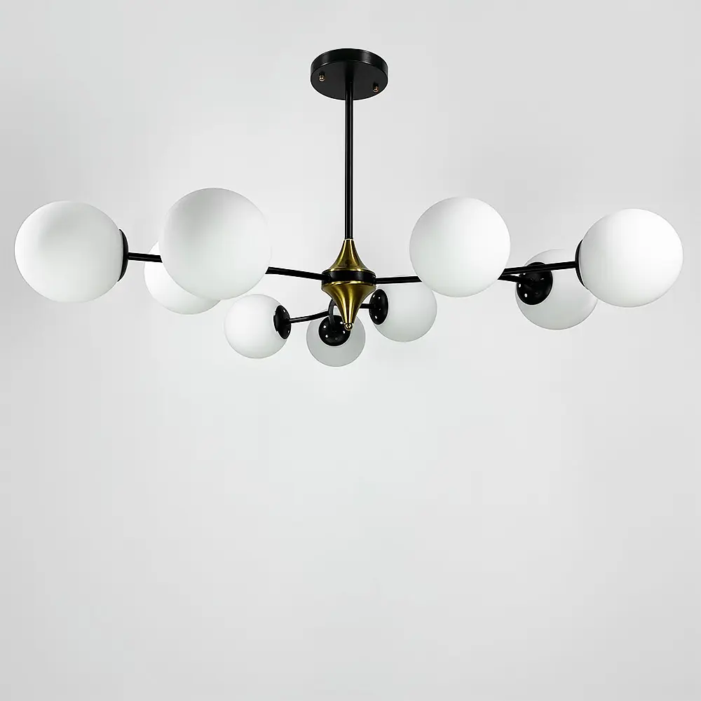 Черная люстра с поворотными веточками на 9 белых плафонах d=150 | Ст. K 21/9 BK+WT новый | Line F - фото 5