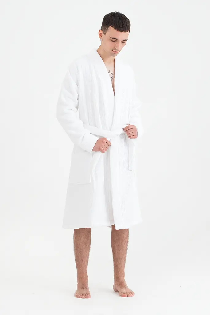 Халат-кимоно unisex Lotus Home - Bold Microcotton white махровый M - фото 3