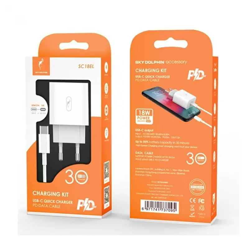 Зарядний пристрій SkyDolphin SC18EL PD2.0 (1USB-С, 3A) Білий (MZP-000156) + кабель Lightning - фото 4
