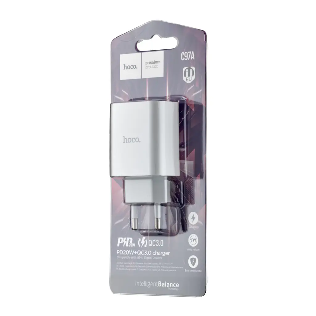 Сетевое зарядное устройство Hoco C97A PD20W + QC3.0 charger (EU) Белый - фото 2
