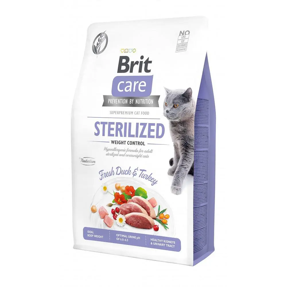 Сухий корм Brit Care Cat GF Sterilized Weight Control для стерилізованих кішок із надмірною вагою, качка та індичка 2 кг (арт.171294)