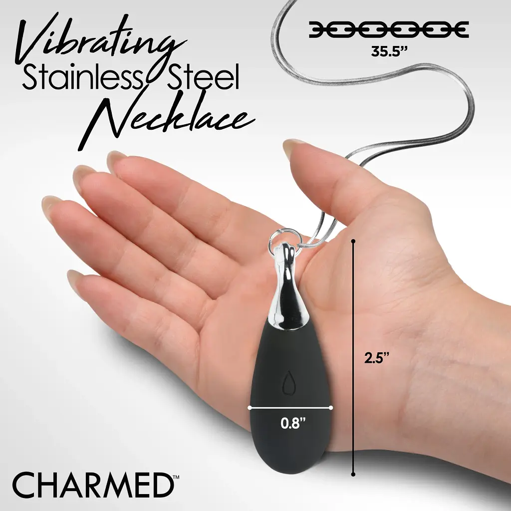 Кольє з підвіскою вібратором Charmed Vibrating Silicone Teardrop Neckl, 90 см (чорний) - фото 8