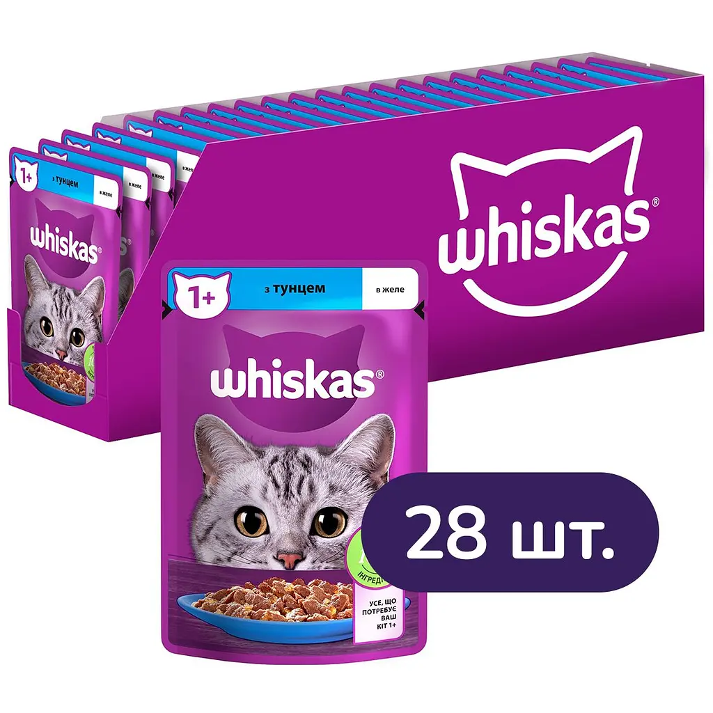 Вологий корм для котів Whiskas з тунцем в желе 2.38 кг (28 шт. х 85 г) - фото 1