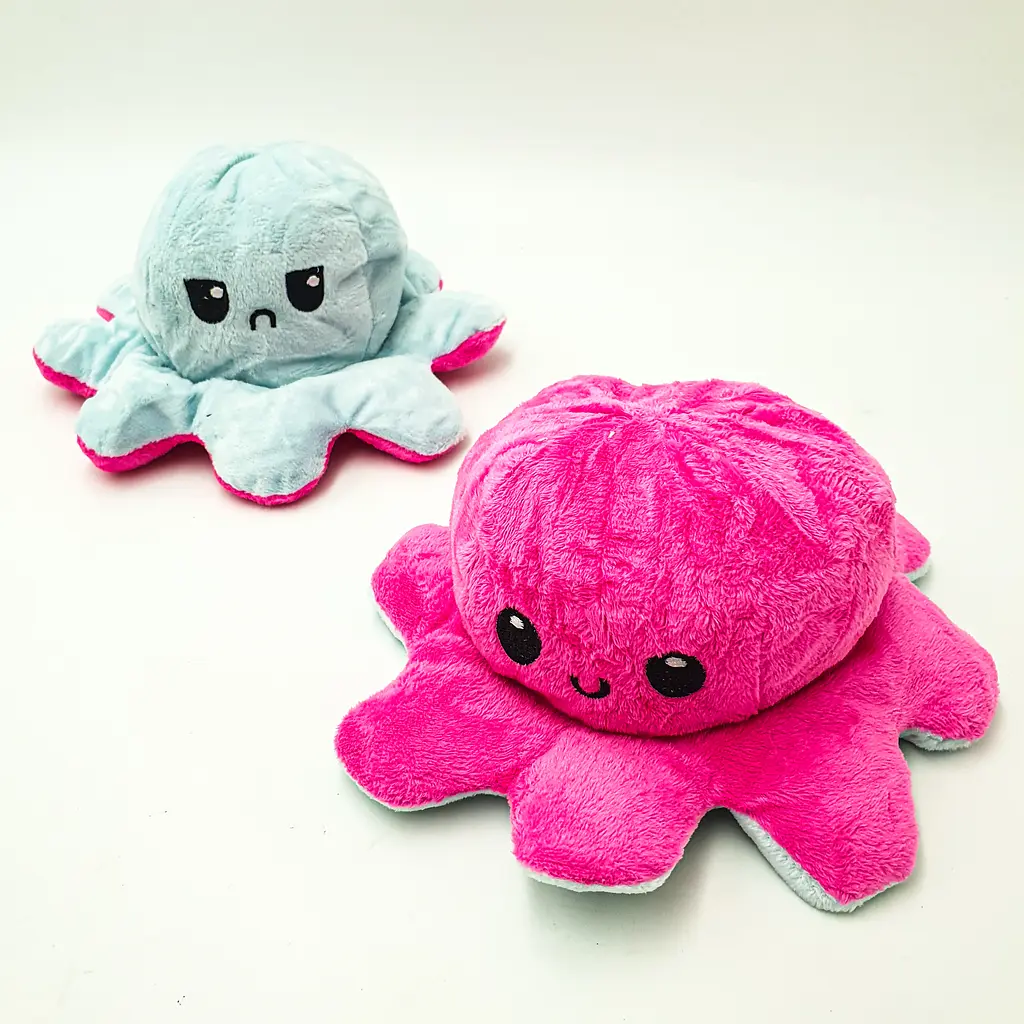 М'яка іграшка Восьминіг перевертень двосторонній веселий сумний Mood Octopus 16 см UKC малиново/блакитний - фото 5
