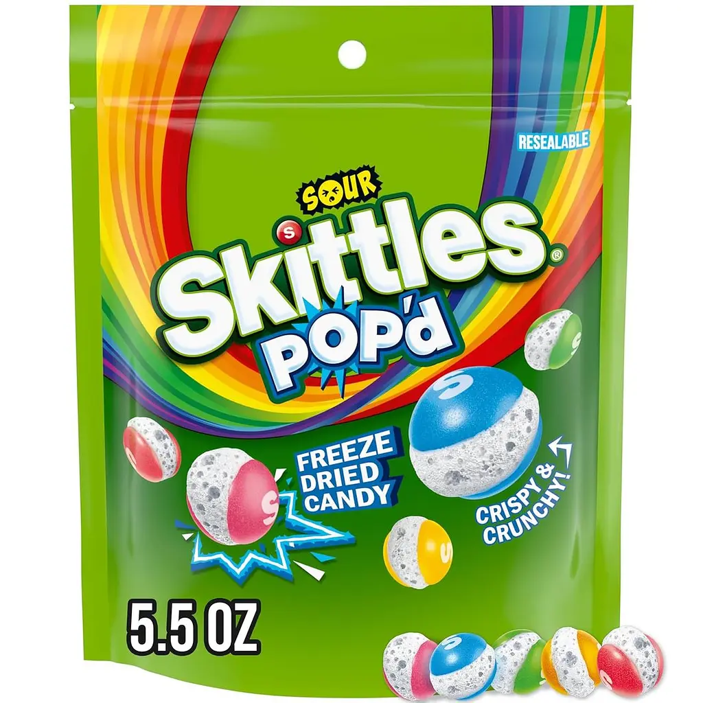 Кислі цукерки Skittles Pop'd Sour Freeze Dried Candy 156г