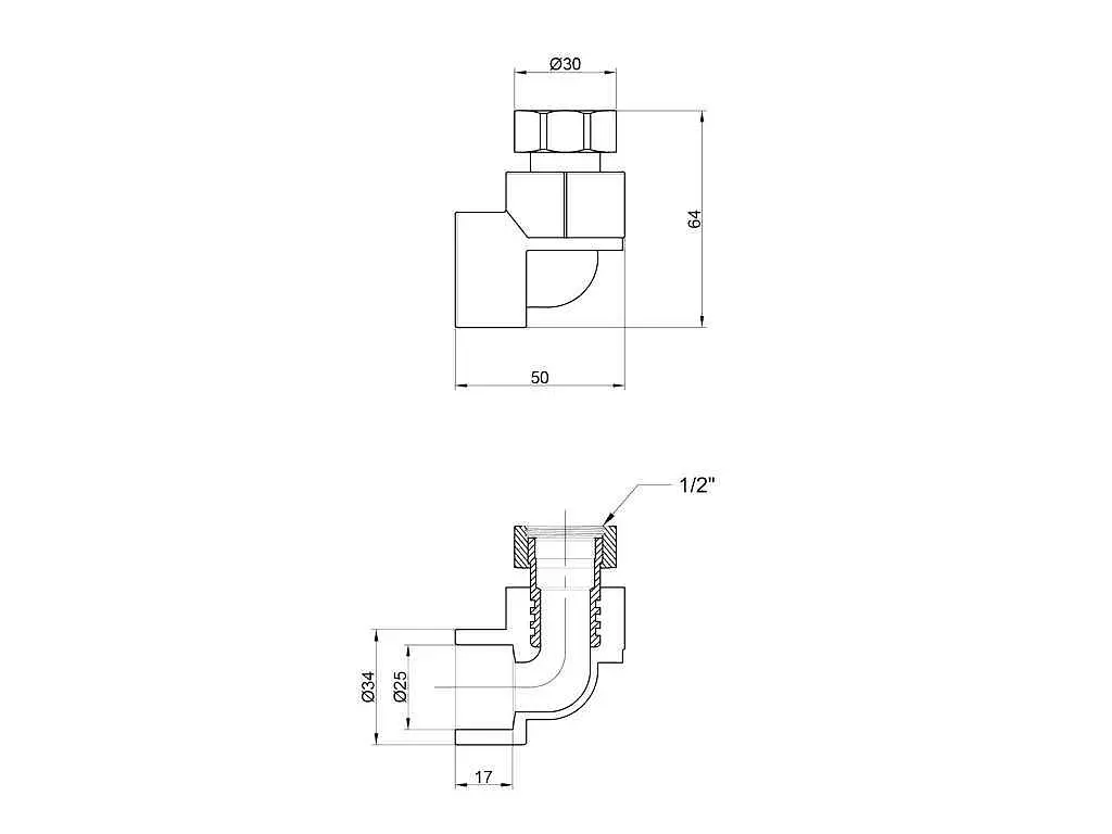 Кут Thermo Alliance 3/4" 90° d 25мм поліпропіленовий 3/4"В латун. накид. гайка, лат. шток для поліпроп. труб (DSE702) - фото 2