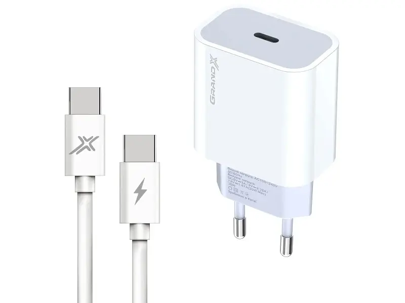 Мережевий зарядний пристрій Grand-X USB-C 20 W PD3.0 + Type-C (CH-770C)