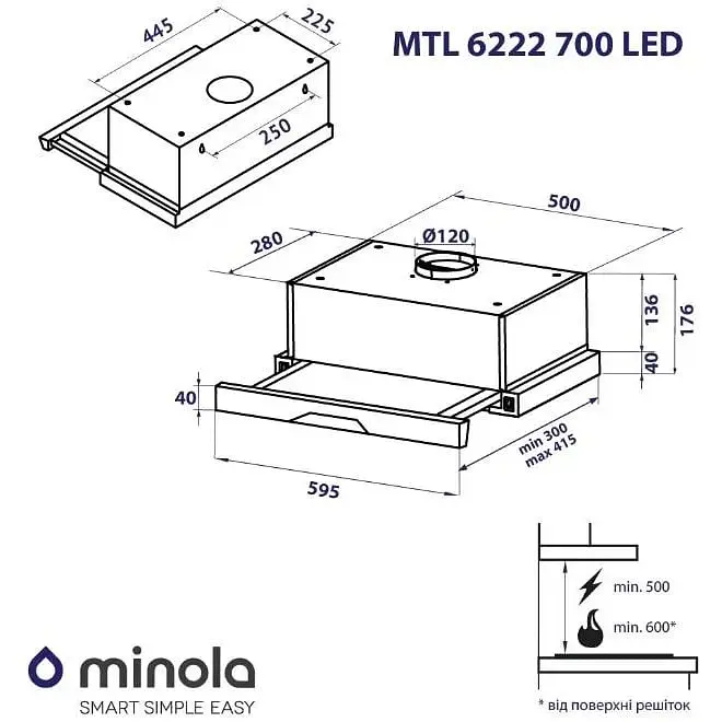 Витяжка телескопічна Minola MTL 6222 BL 700 LED - фото 12
