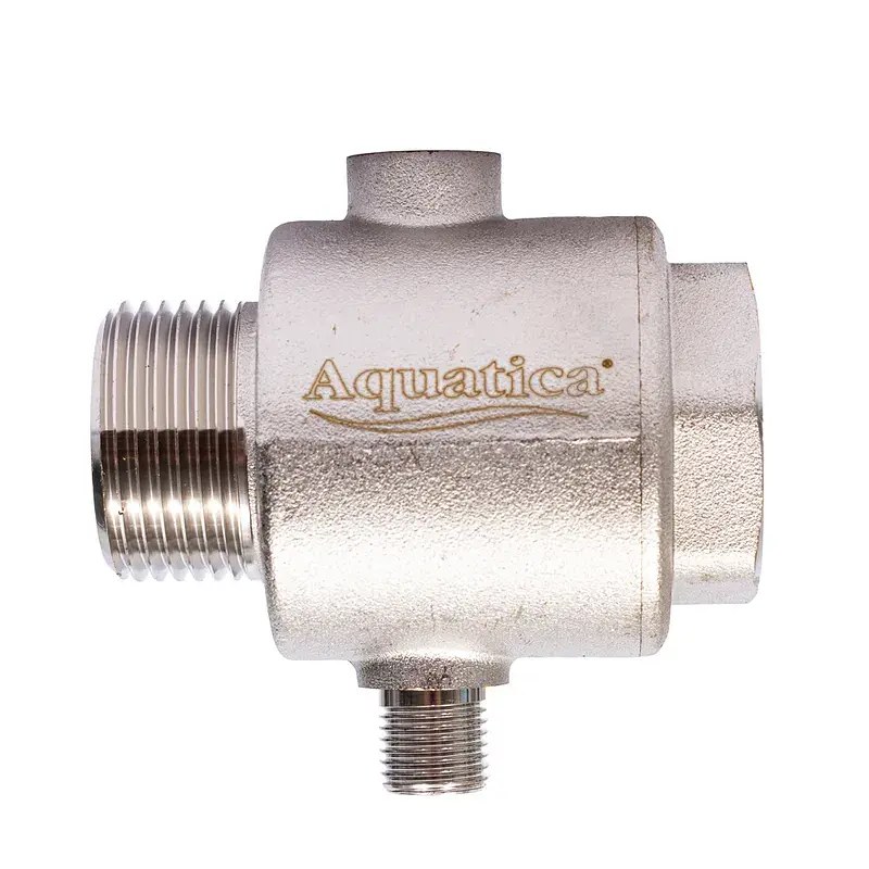 З"єднувач п'ятививідний +зворотний клапан 80мм M1"×F1"×F1"×M1/4"×F1/4" Silver 480г AQUATICA (779601) - фото 2