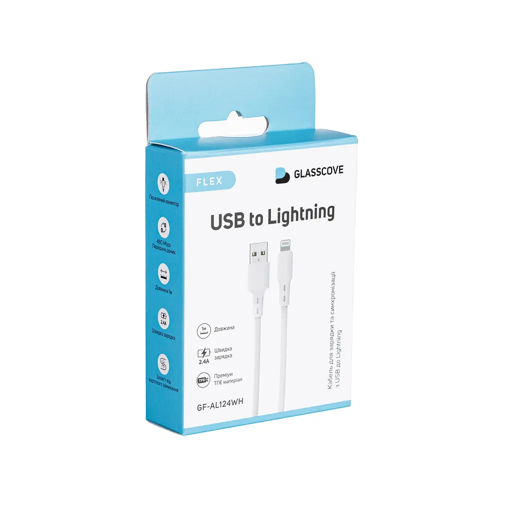 Кабель FLEX USB - Lightning 2.4A 1m (GF-AL124WH) Білий - фото 3