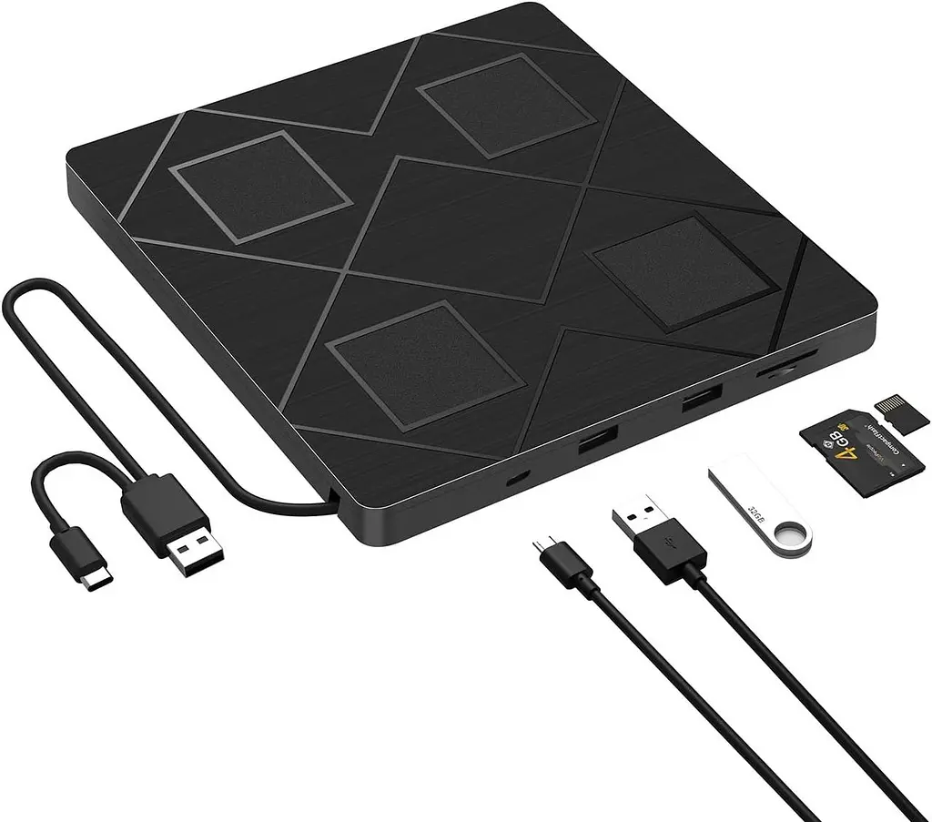Зовнішній CD/DVD привід BEVA USB 3.0/Type-C із SD/TF слотами та USB-хабом