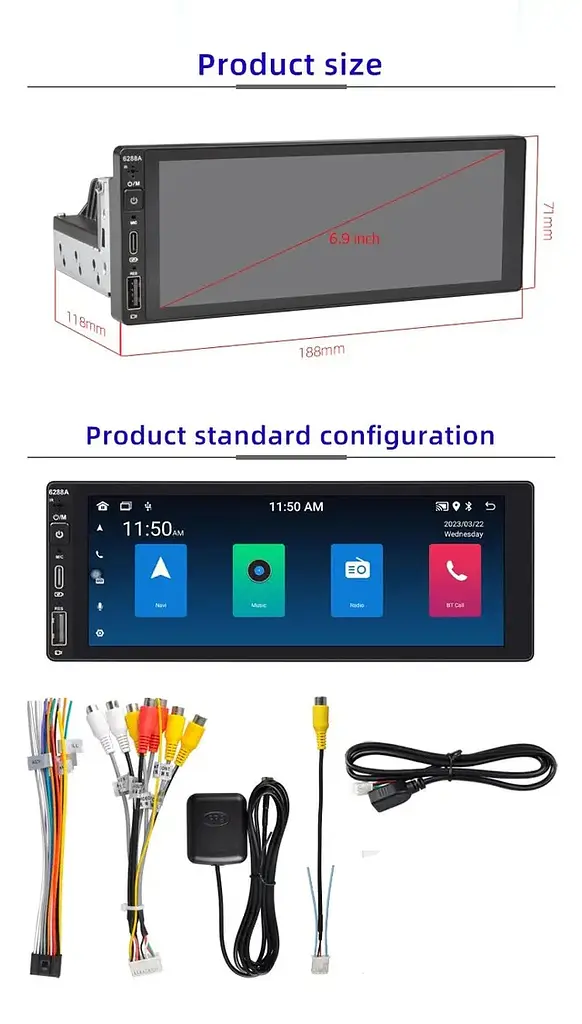 Автомагнитола XPRO сенсорная универсальная 6288-А Android 12 4+64GB черный (41983-6288-А_2987) - фото 3