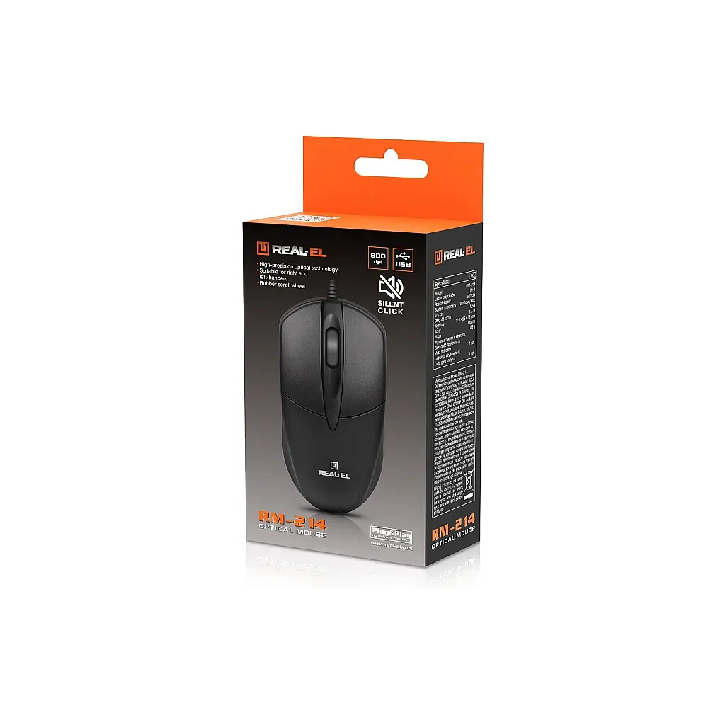 Мишка REAL-EL RM-214 USB Black (EL123200039) - фото 7