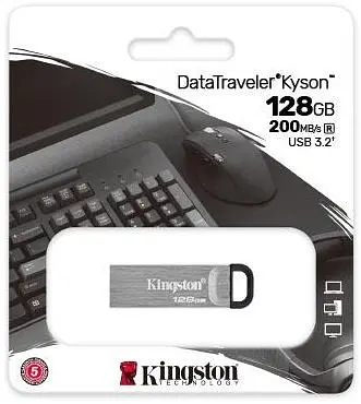 USB флеш-накопичувач Kingston DataTraveler Kyson 128GB USB-A 3.2 Gen 1 Silver/Black (DTKN/128GB) [52238] - фото 3