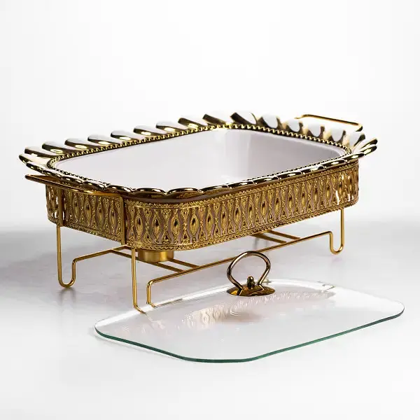 Мармитница фарфоровая Yiwu Tiffany 2 л квадратная со стеклянной крышкой на металлической подставке 38х30х7 см с подогревом для первых блюд SX42-3 - фото 6
