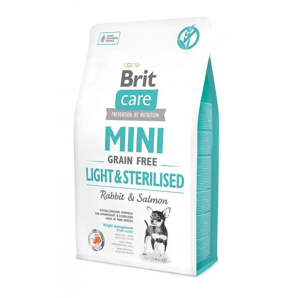 Сухий корм Brit Care GF Mini Light & Sterilised для дорослих собак дрібних порід із зайвою вагою або стерилізованих, з кроликом і лососем 2 кг (арт.170785/521067)