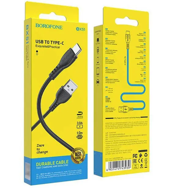 Кабель заряджання Borofone BX51 Triumph USB to Type-C 1м Чорний - фото 4