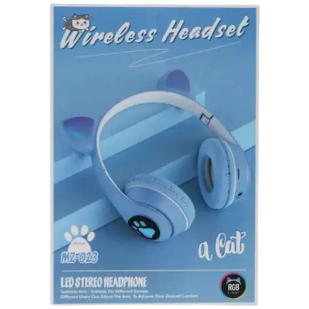 Детские наушники Cat MZ-023 Bluetooth RGB подсветка FM microSD с кошачьими ушками синий - фото 5