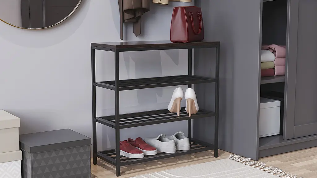 Полиця для взуття Слайм 3 Ferrum-decor 635x630x260 Чорний метал ДСП Венге Магія 16 мм (FRD-105157) - фото 4