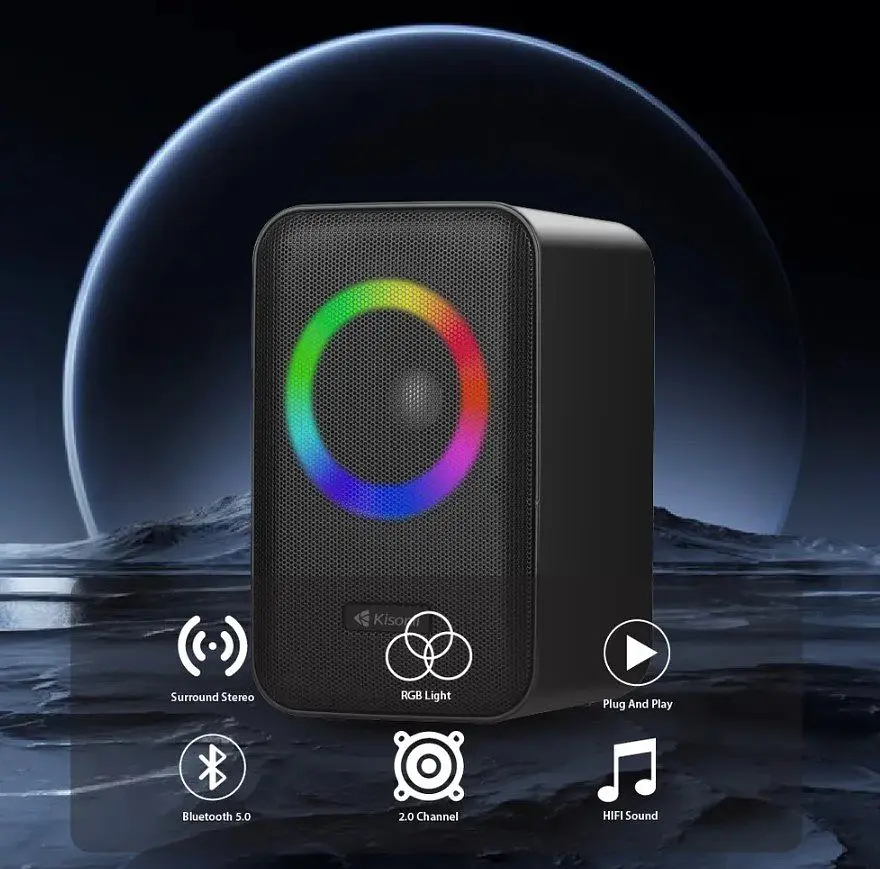 Комп'ютерні колонки Kisonli X20 Bluetooth, 20 W, USB, RGB light, Black - фото 5