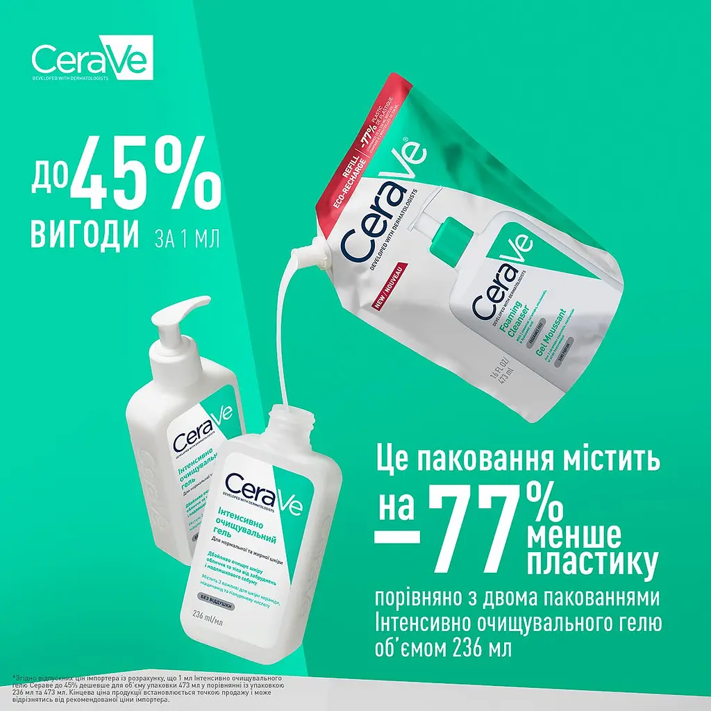 Интенсивно очищающий гель CeraVe для нормальной и жирной кожи лица и тела (сменный блок) 473 мл - фото 5