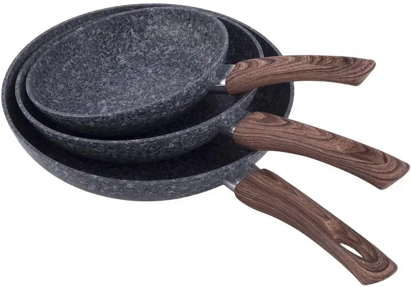 Набір 3 сковороди Grey Marble, індукційні з антипригарним покриттям Kamille Ø20х4,5 см, Ø24х5,5 см, Ø28х6,5 см kuh0007252 - фото 2